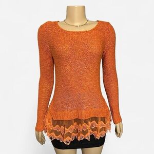 Orange Lace Hem Women's Sweater